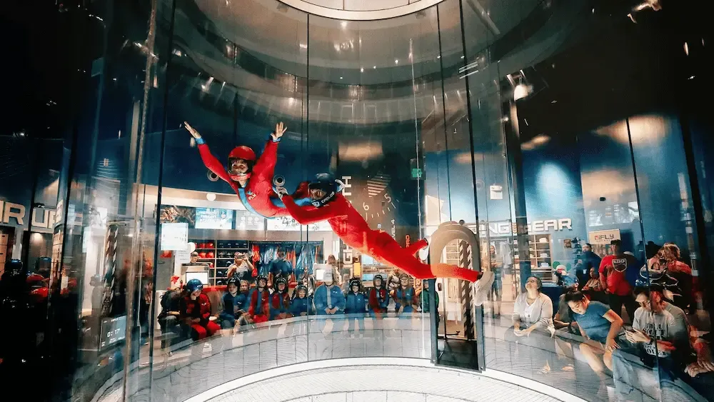 Kids and instructor at the iFLY wind tunnel